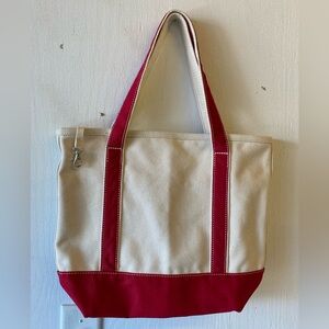 Red and Cream Tote Bag Lands’End canvas